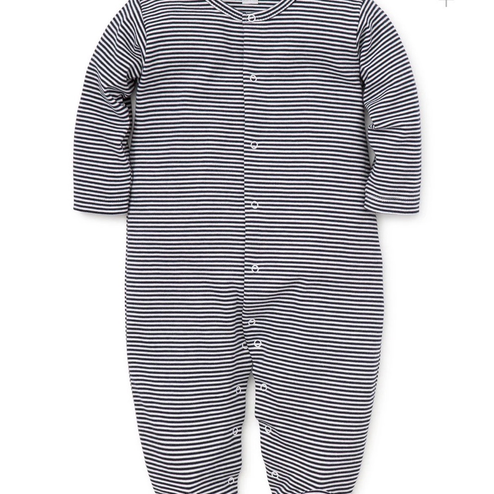 EUC Kissy Kissy Essentials Navy Stripe Footie 3 -6 months